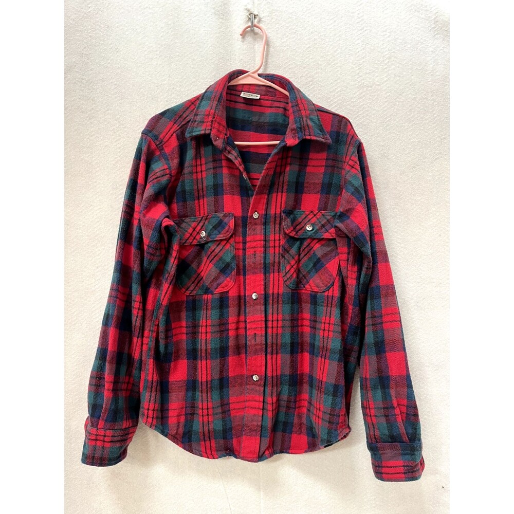 Vintage 5 Five Brother Cotton Flannel Shirt Made In USA Workwear Size L Plaid